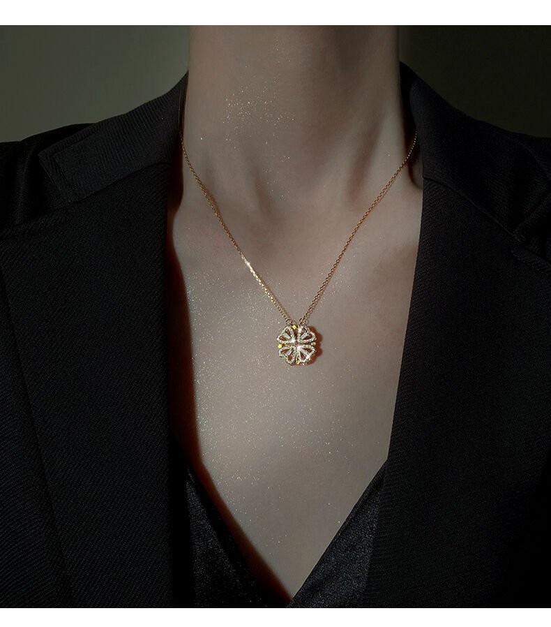 İster Kalp İster Yonca: 2'si 1 Arada Sihirli Çelik Kolye Dört Yapraklı Kalp Yonca Kolye