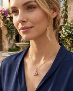 Çelik Pembe Taşlı Zarif Kuğu Kolye - Işıltılı Swarovski Tarzı Bayan Kolye