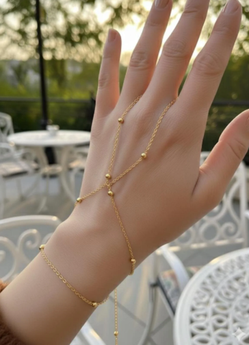 Gold Kaplama Minimalist Top Zincir Şahmeran Bileklik - Zarif El Takısı Gold Şahmeran Bileklik