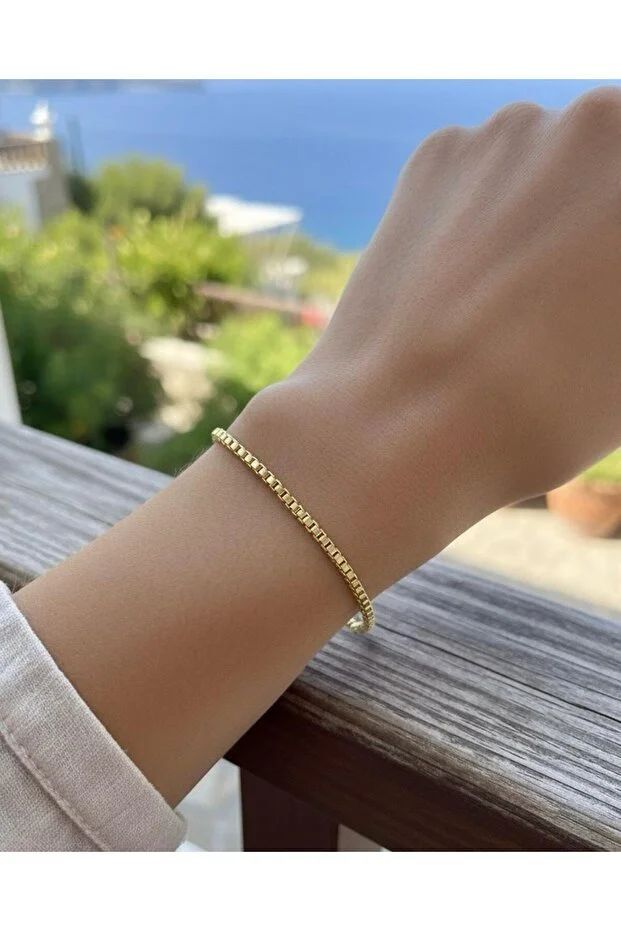Gold Kaplama Dokulu Kadın Zincir Bileklik Modeli