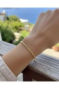 Gold Kaplama Dokulu Kadın Zincir Bileklik Modeli