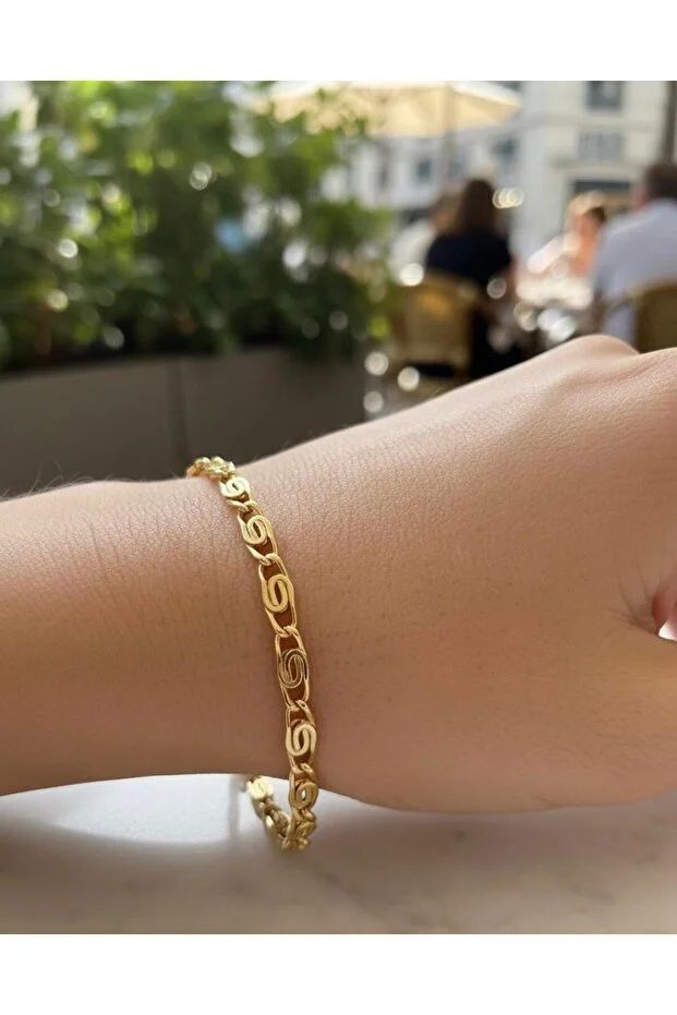 Gold Kaplama Dokulu Kadın Zincir Bileklik Modeli