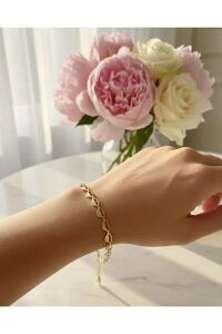 Gold Kaplama Dokulu Kadın Zincir Bileklik Modeli