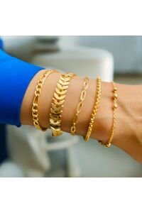 Altın Kaplama 5'Li Kombin Bileklik Seti Gold Renk Zincir Bilezik Künye
