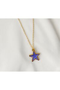 Mavi Yıldız Kolye Gold Renk Star Kolye Altın renk Kadın Zincir Kolye  45 cm