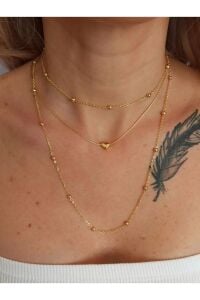 3 lü Kolye Set Kalp Figürlü Kolye Gold Renk 3 Ayrı Boyda Kolye Setten Oluşur