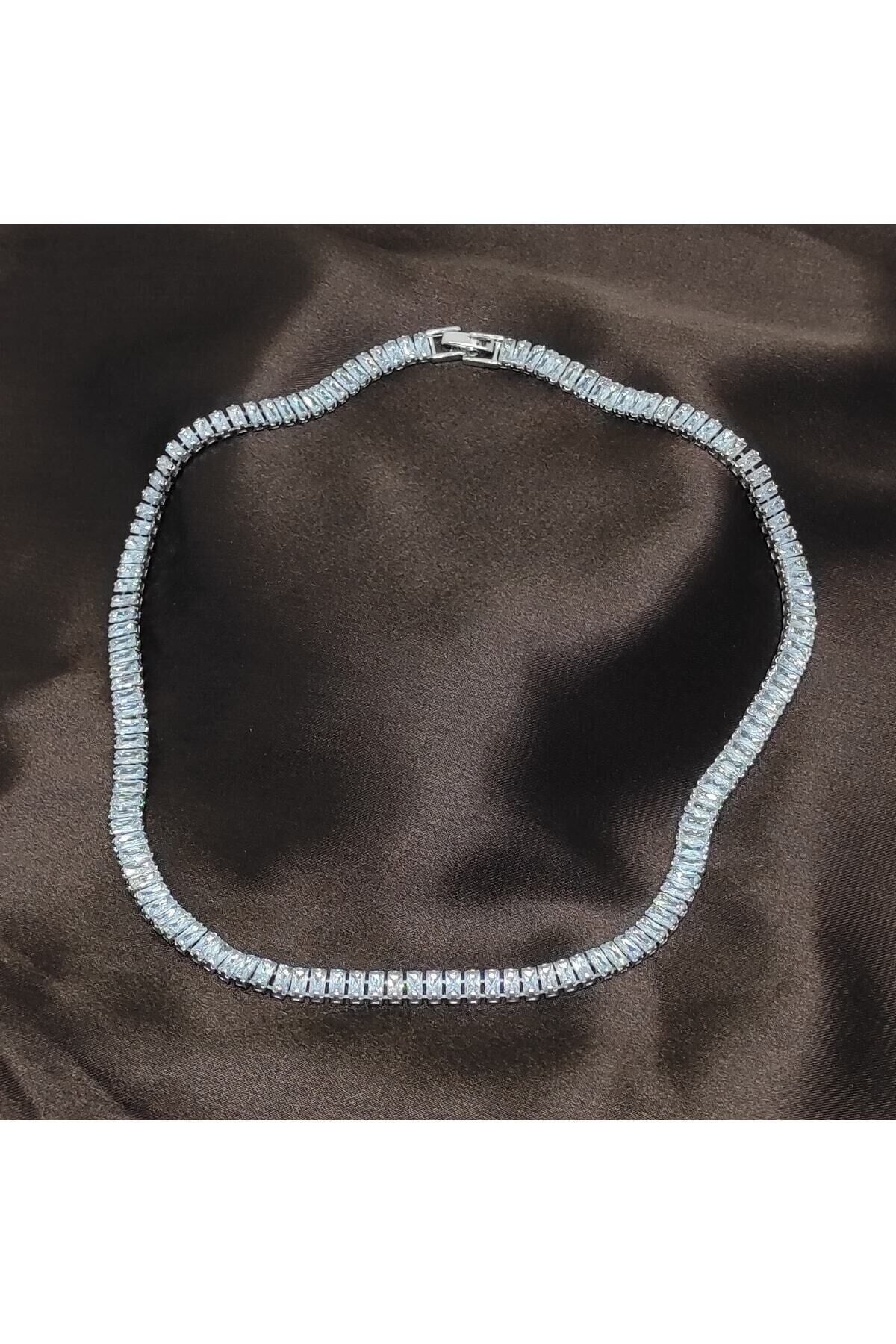 Suyolu Kolye Baget Taşlı Zirkon Taşlı Zirkonyum 44 Cm Gümüş Renk