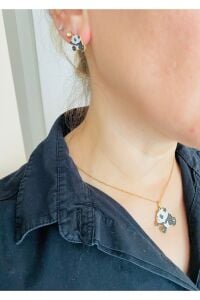 Çelik Altın Kaplama Panda Kolye Küpe Seti Kolye Takımı